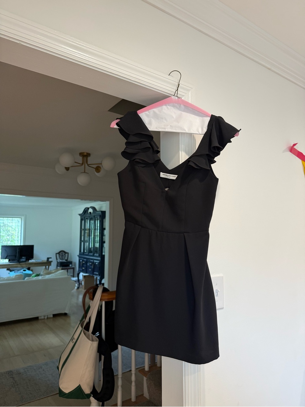 Amanda Uprichard Black Ruffle Sleeve Mini Dress